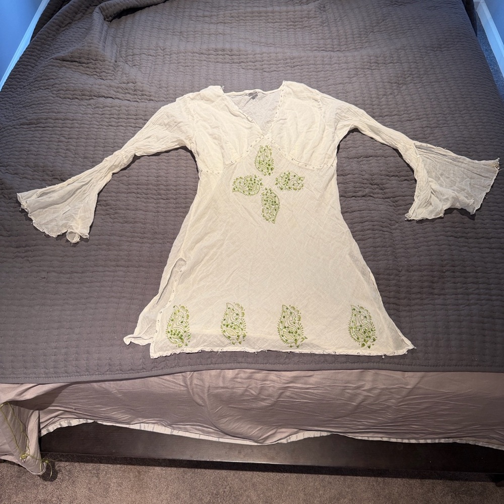 White gauzy embroidered cover up